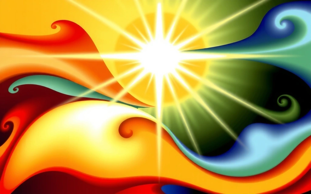 Dynamic, elegant representation of natural energy and vitality, with vibrant colors and fluid shapes.