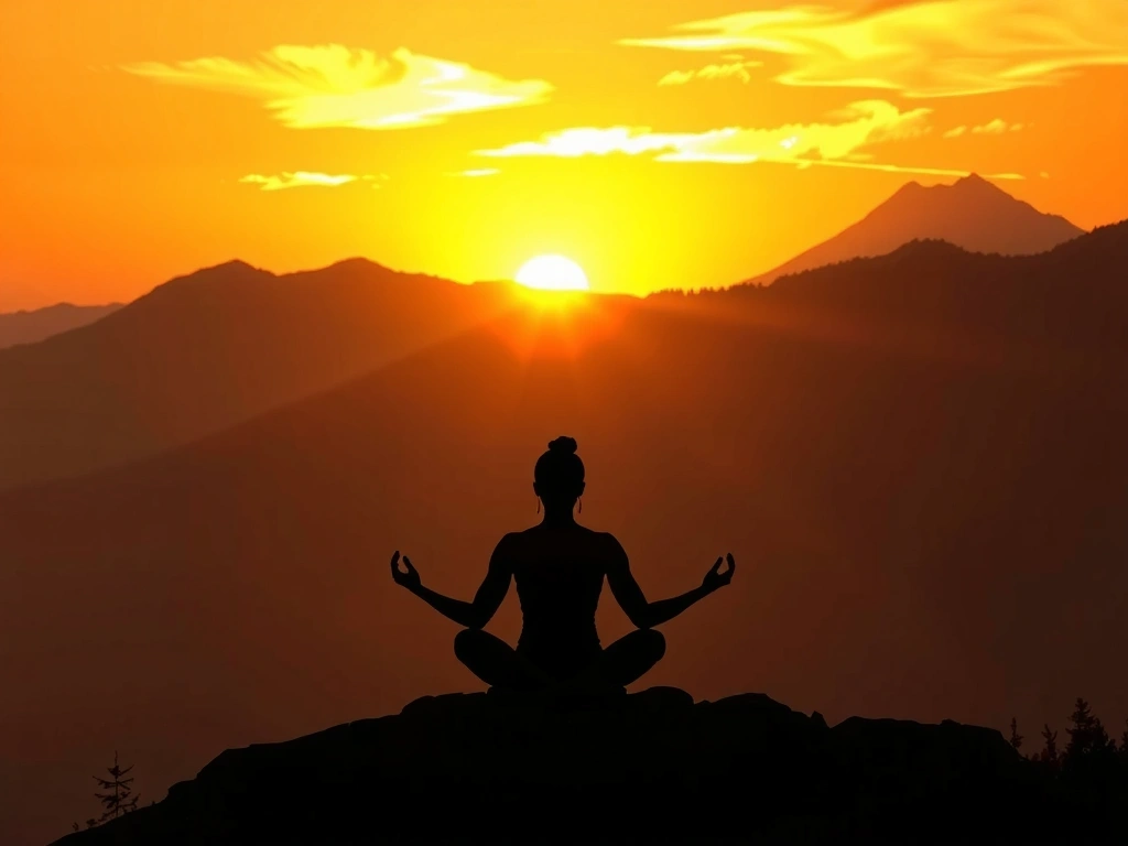Person meditating at sunrise, symbolizing inner peace and renewed energy.