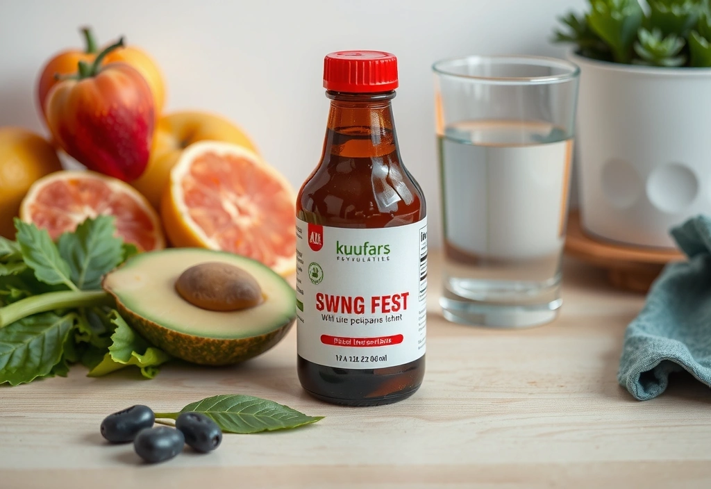 Bottle of supplements with a glass of water and a meal