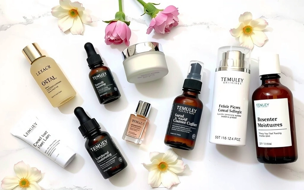 Skincare routine products laid out beautifully